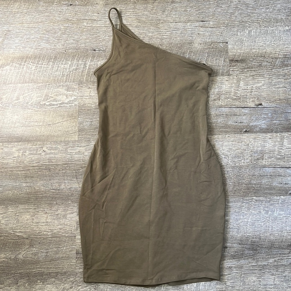Express Olive Green One-Shoulder Mini Dress